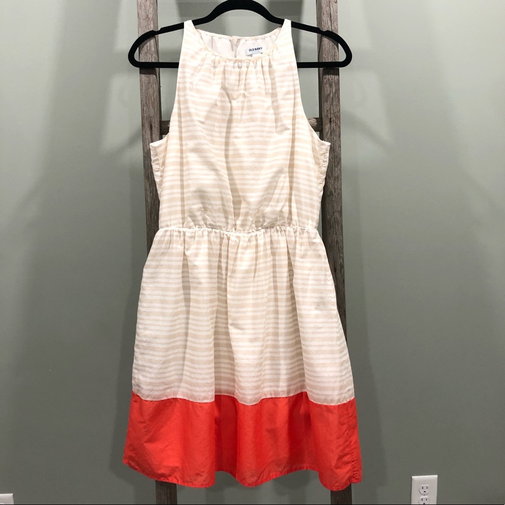 Old Navy M Striped Dress Orange, Cream and White